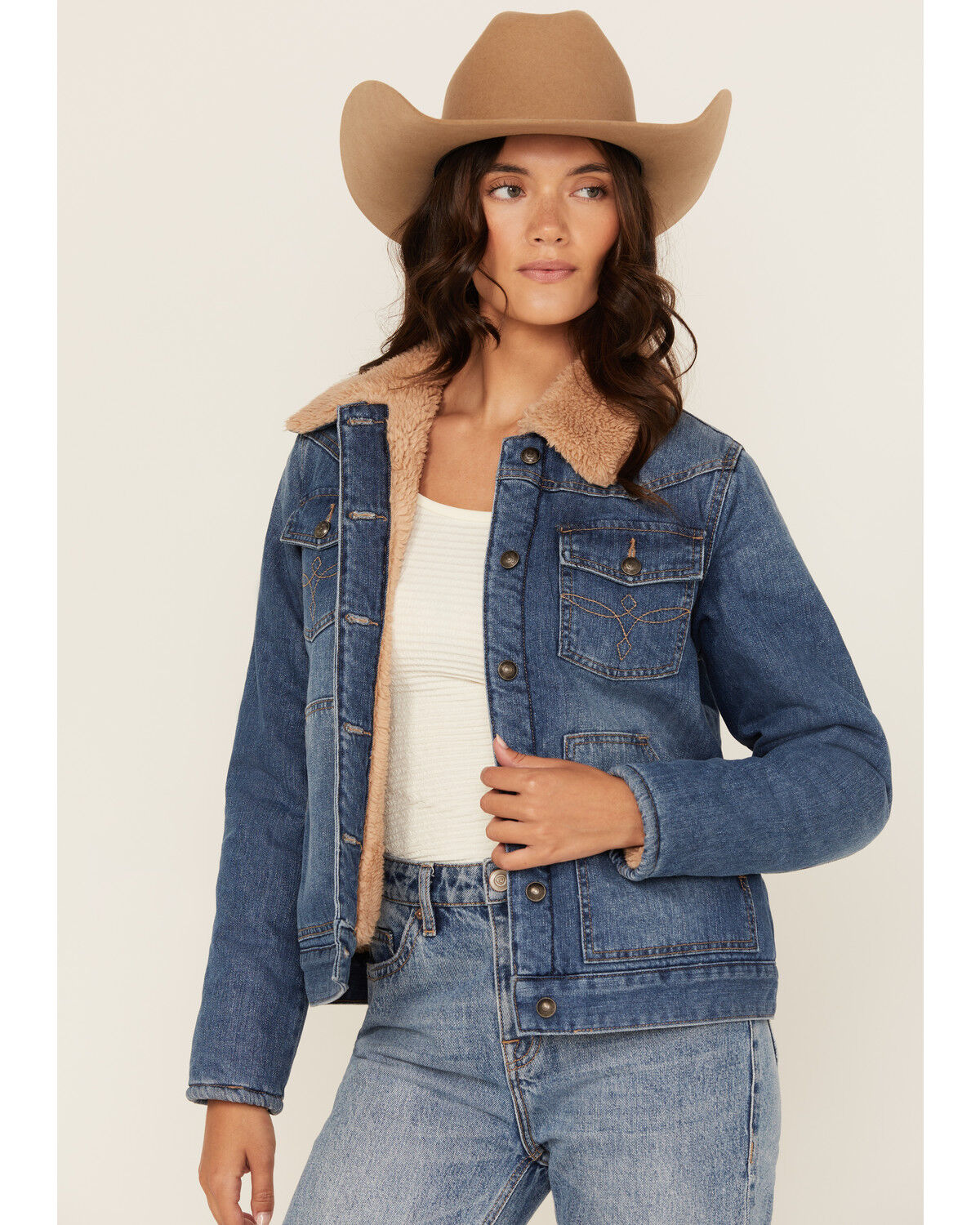 Image #1 - Shyanne Women's Saranac Dark Wash Sherpa Lined Denim Jacket, Dark Wash, hi-res
