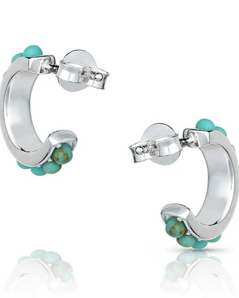 Image #2 - Montana Silversmiths Women's Studded In Turquoise Mini Hoop Earrings, Silver, hi-res