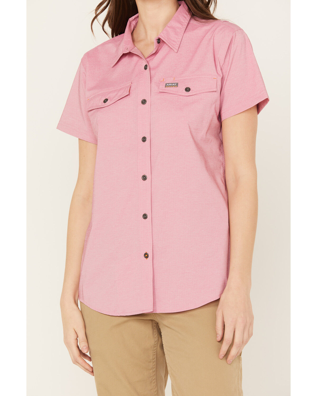 Image #3 - Ariat Women's Rebar VentTEK Short Sleeve Button Down Western Work Shirt, Cherry, hi-res