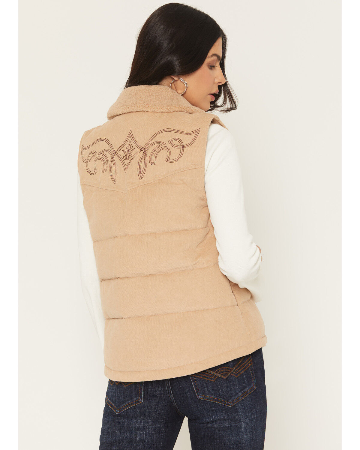 Image #4 - Idyllwind Women's Midvale Corduroy Embroidered Puffer Vest, Khaki, hi-res