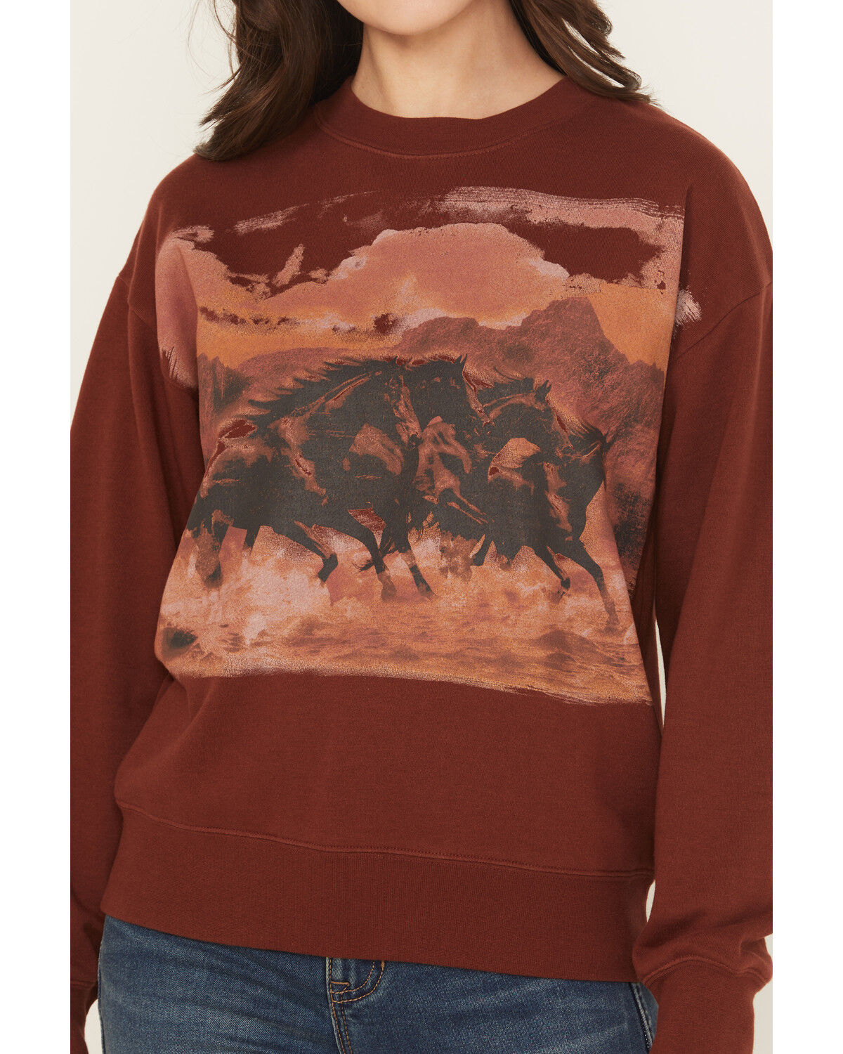 Image #3 - Shyanne Women's Running Horses Loose Fit Graphic Sweatshirt, Mahogany, hi-res