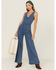 Image #1 - Flying Tomato Women's Denim Medium Wash Tie Back Jumpsuit, Medium Wash, hi-res