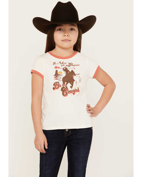 Shyanne Girls' Be A Cowgirl Short Sleeve Graphic Tee, Ivory, hi-res