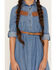 Image #3 - Sugar California Girls' Medium Wash 3/4 Sleeve Denim Fringe Mini Dress, Medium Wash, hi-res