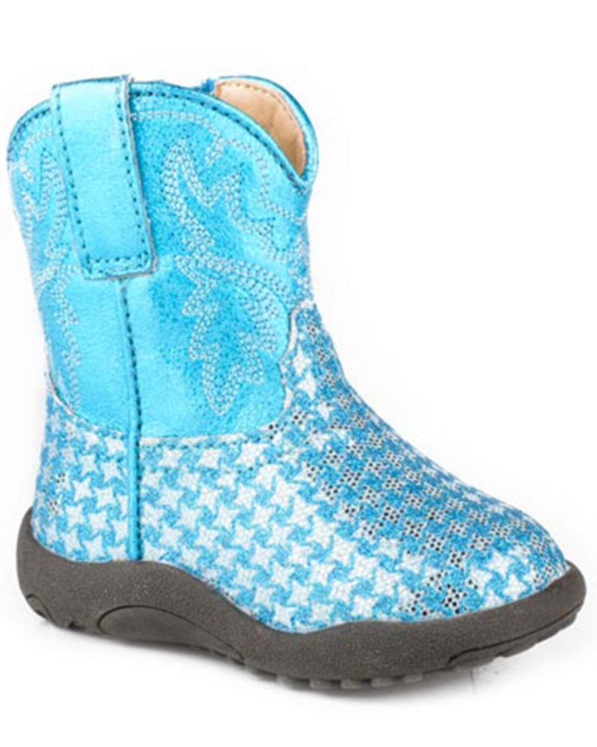 Image #1 - Roper Infant Girls' Cowbabies Glitter Gleam Western Boots - Round Toe, Blue, hi-res