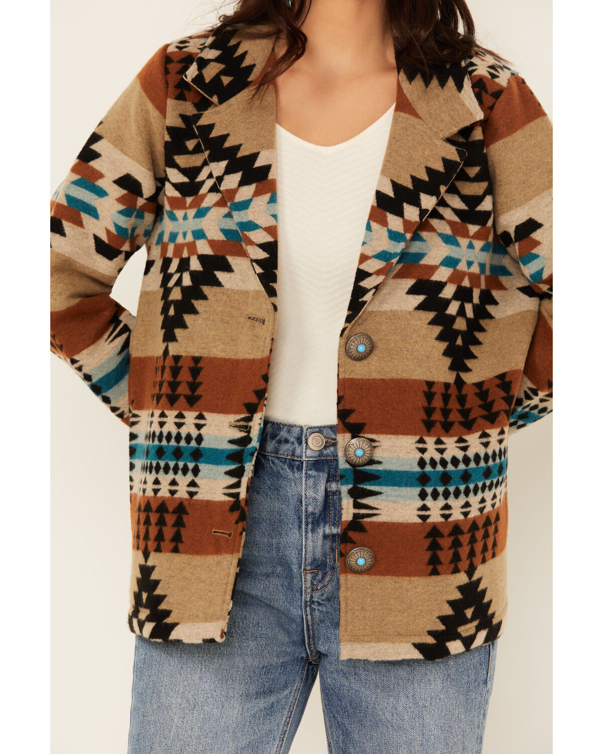 Image #3 - Cotton & Rye Women's Southwestern Print Blazer, Khaki, hi-res