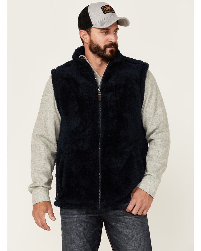 Moonshine Spirit Men's Kern Valley Faux Fur Zip-Front Fleece Vest , Navy, hi-res