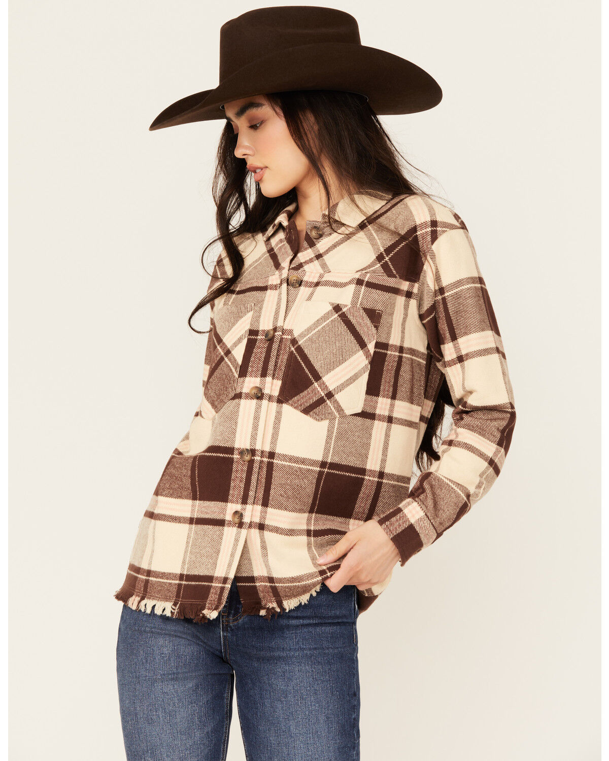 Image #1 - Cleo + Wolf Women's Dante Plaid Print Flannel Shirt, Oatmeal, hi-res