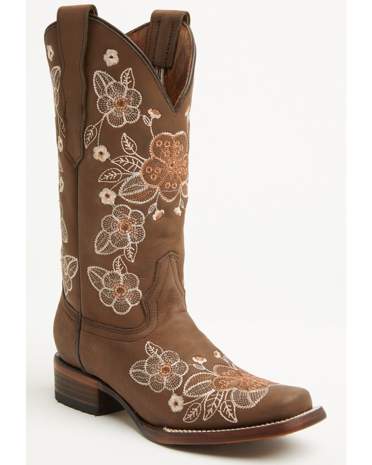 Circle G Women's Floral Embroidered Western Boots - Square Toe, Brown, hi-res