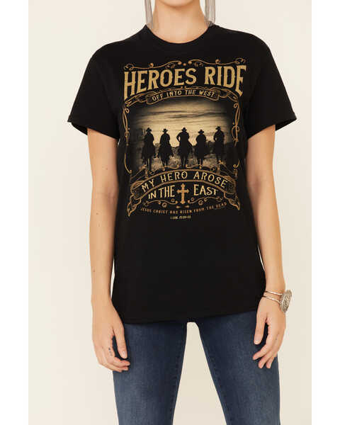 Image #3 - Kerusso Women's Heroes Ride Off Into The West Graphic Short Sleeve Tee , Black, hi-res