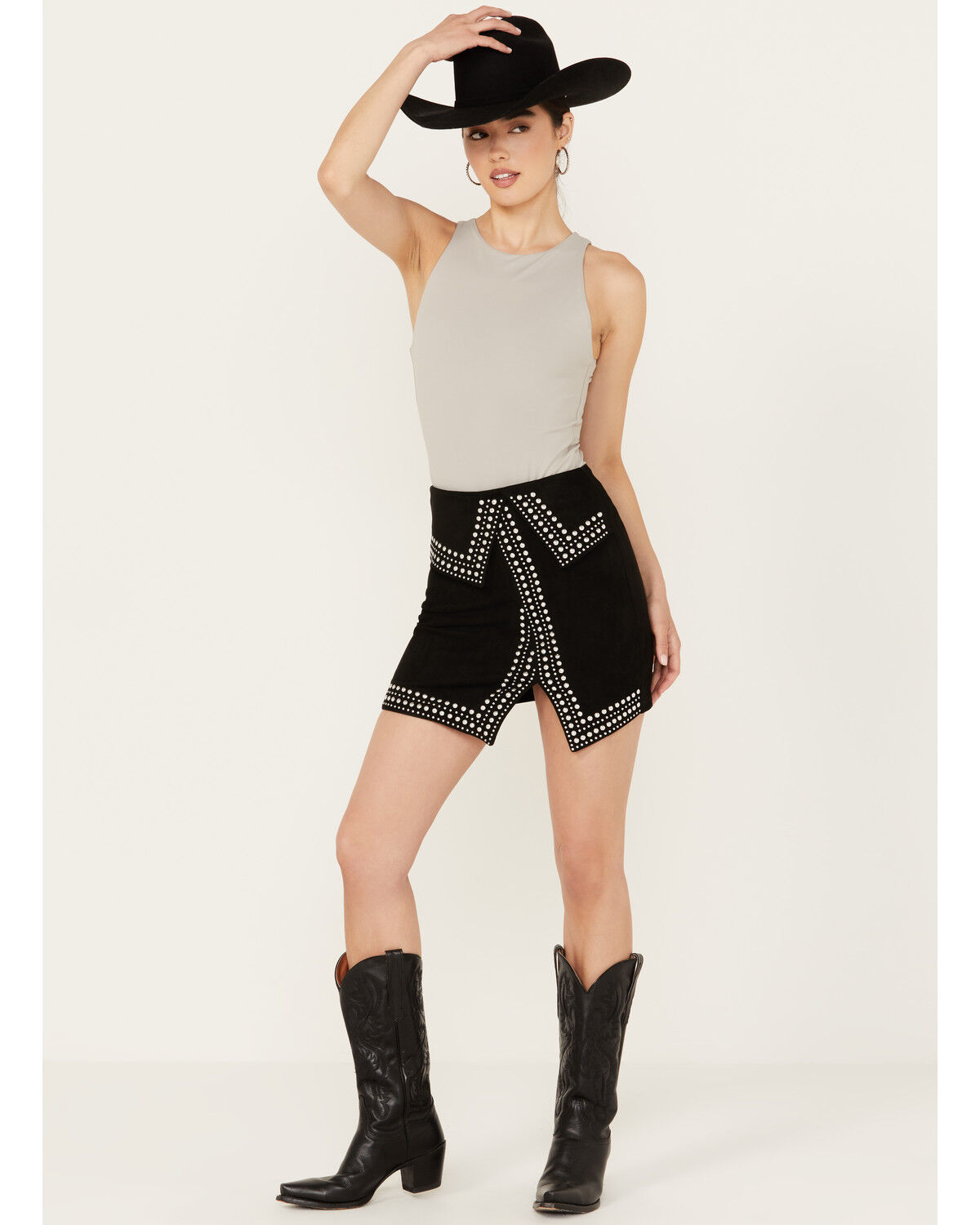 Image #1 - Vocal Women's Faux Suede Studded Mini Skirt, , hi-res
