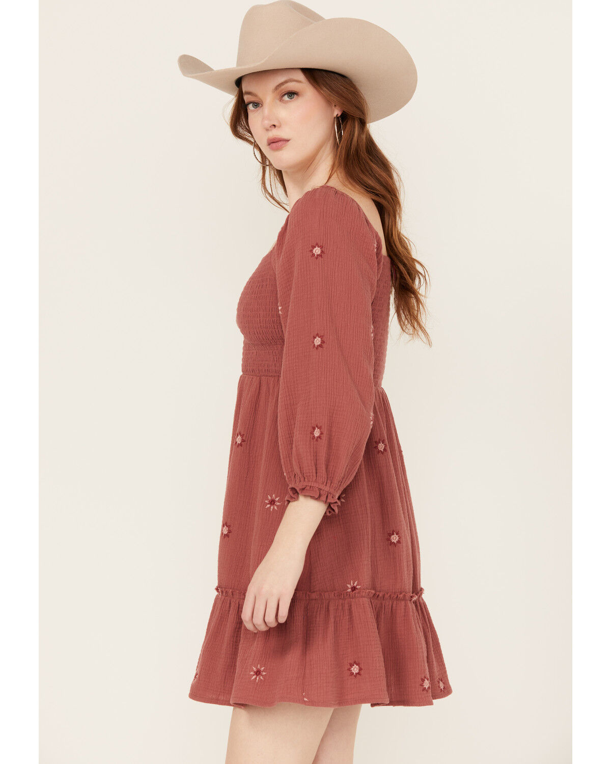 Image #2 - Jolt Women's Rouched Front Embroidered Mini Dress, Rust Copper, hi-res