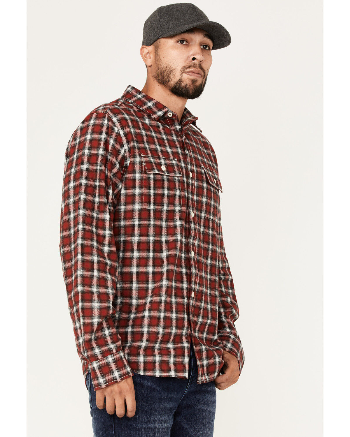 Image #2 - Brothers and Sons Men's Everyday Plaid Long Sleeve Button Down Western Flannel Shirt, Burgundy, hi-res