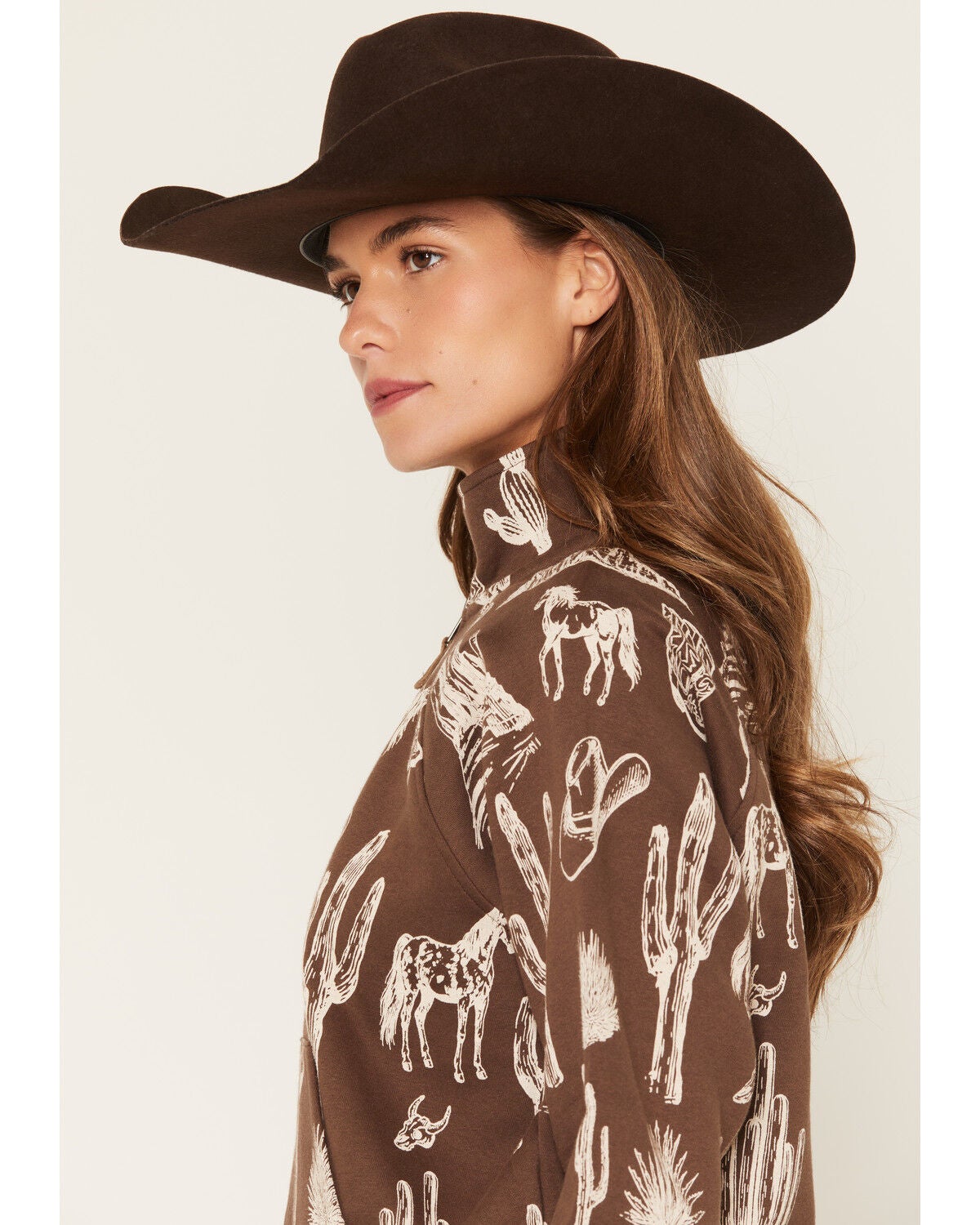 Image #2 - Shyanne Women's Kate Conversation Print 1/2 Zip Pullover, Mahogany, hi-res
