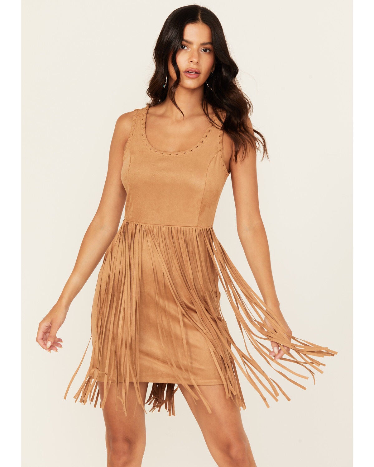 Idyllwind Women's Lady Luck Faux Suede Mini Dress, Tan, hi-res