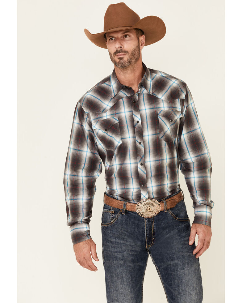 Roper Men's Cinder Large Plaid Long Sleeve Snap Western Shirt , Blue, hi-res
