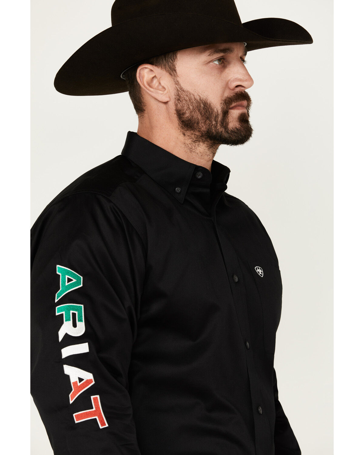 Image #2 - Ariat Men's Twill Fitted Team Mexico Solid Long Sleeve Button-Down Western Shirt, Black, hi-res