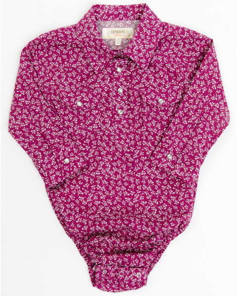 Shyanne Infant-Girls' Ditsy Floral Print Long Sleeve Western Snap Onesie, Wine, hi-res