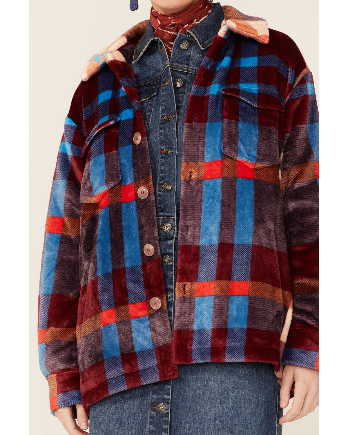 red and blue plaid jacket