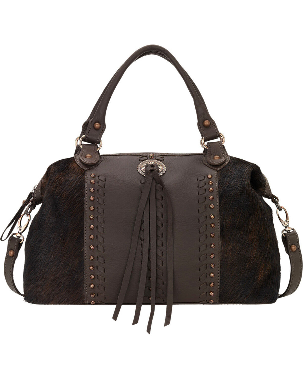 Image #1 - American West Chocolate Cow Town Large Convertible Zip Top Satchel, Chocolate, hi-res