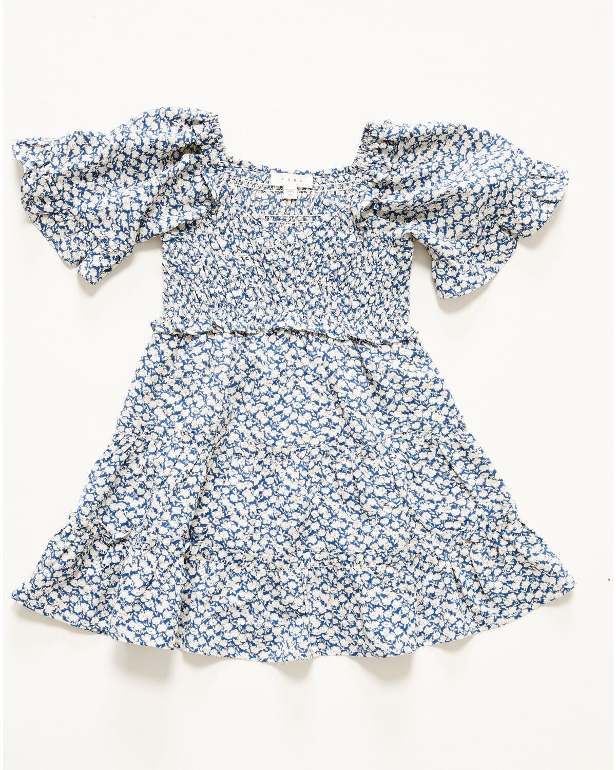 Image #1 - Yura Toddler Girls' Floral Print Short Sleeve Dress, White, hi-res