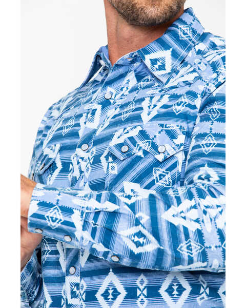 Image #4 - Rock & Roll Denim Men's Striped Southwestern Print Long Sleeve Pearl Snap Western Shirt, Light Blue, hi-res