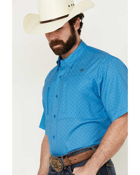 Image #2 - Ariat Men's VentTek Diamond Geo Print Short Sleeve Button-Down Performance Western Shirt , Blue, hi-res