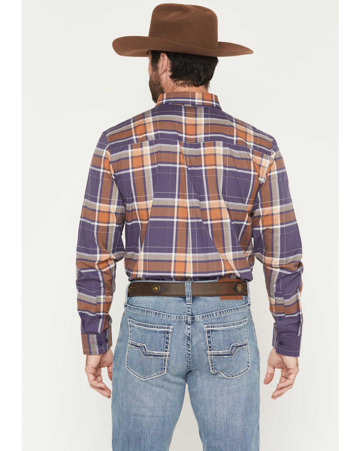 Image #4 - Cody James Men's Smokey Trail Plaid Print Long Sleeve Button-Down Stretch Western Shirt - Big, Dark Blue, hi-res