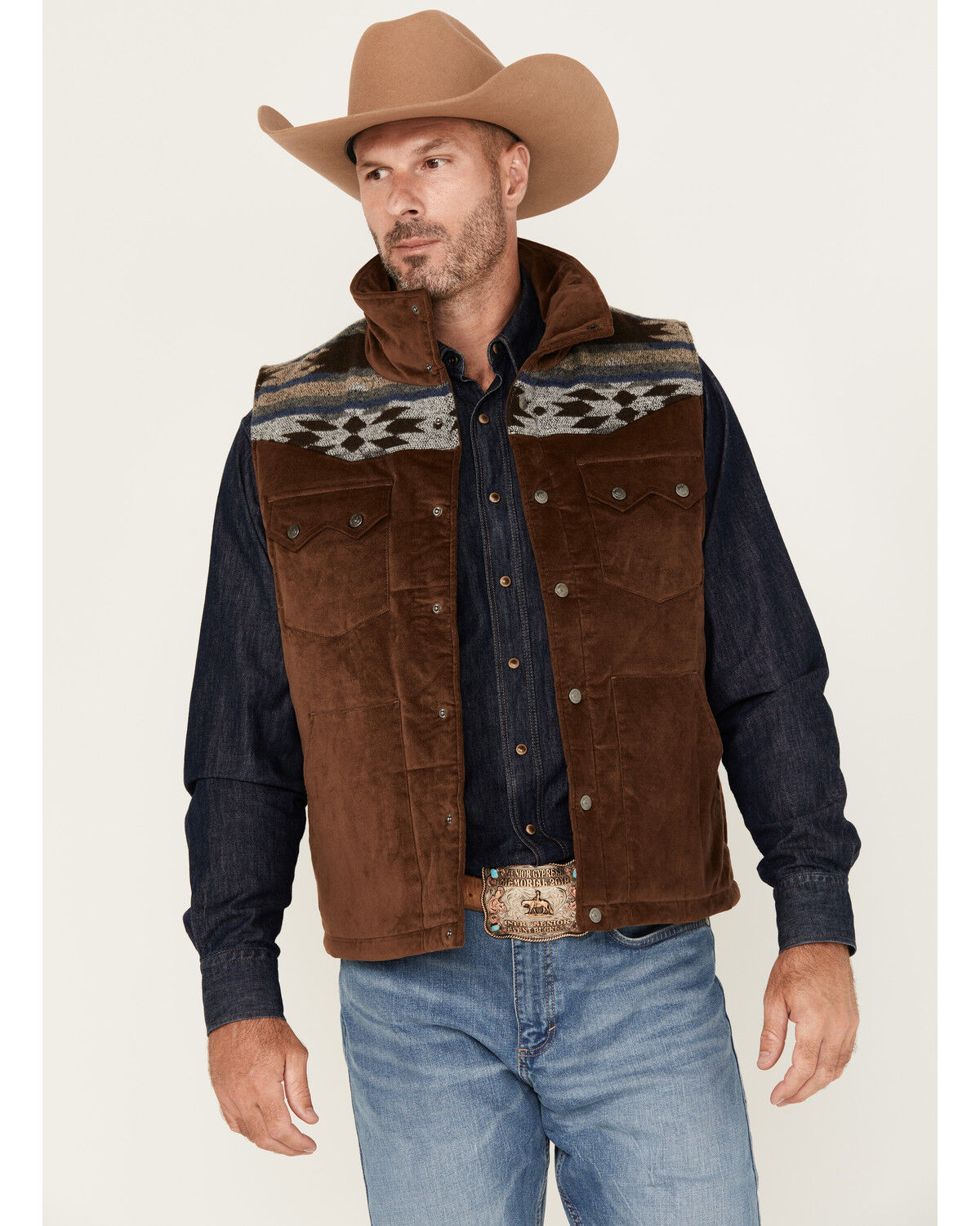Image #1 - Cody James Men's Rough Road Southwestern Yoke Vest, Brown, hi-res