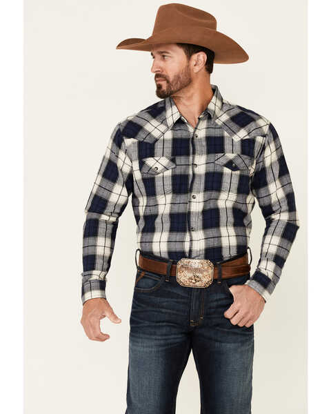 Cody James Men's Sawmill Buffalo Check Plaid Print Long Sleeve Snap Western Flannel Shirt - Big & Tall, Navy, hi-res