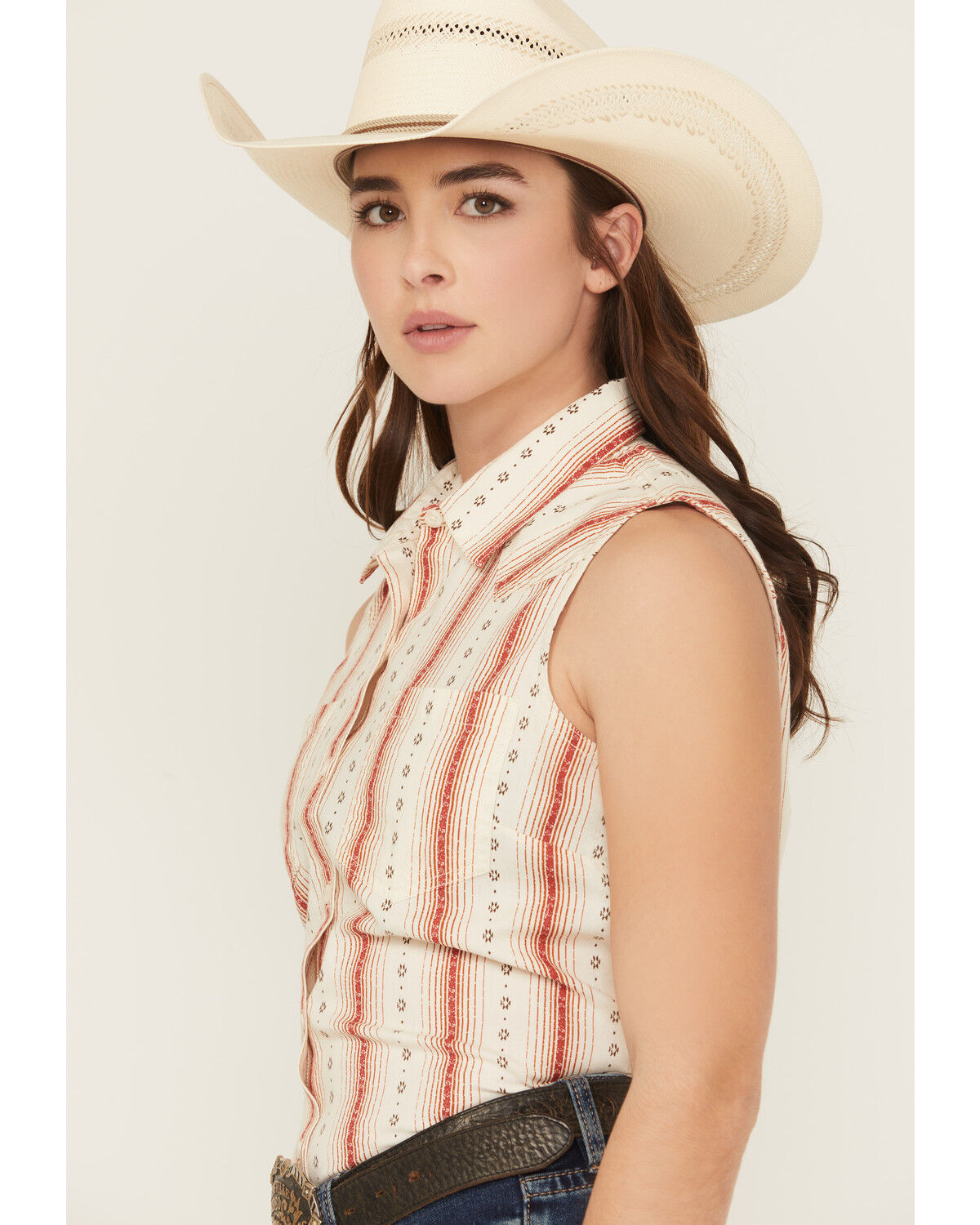 Image #2 - Ariat Women's Billie Jean Desert Stripe Sleeveless Shirt, Cream, hi-res