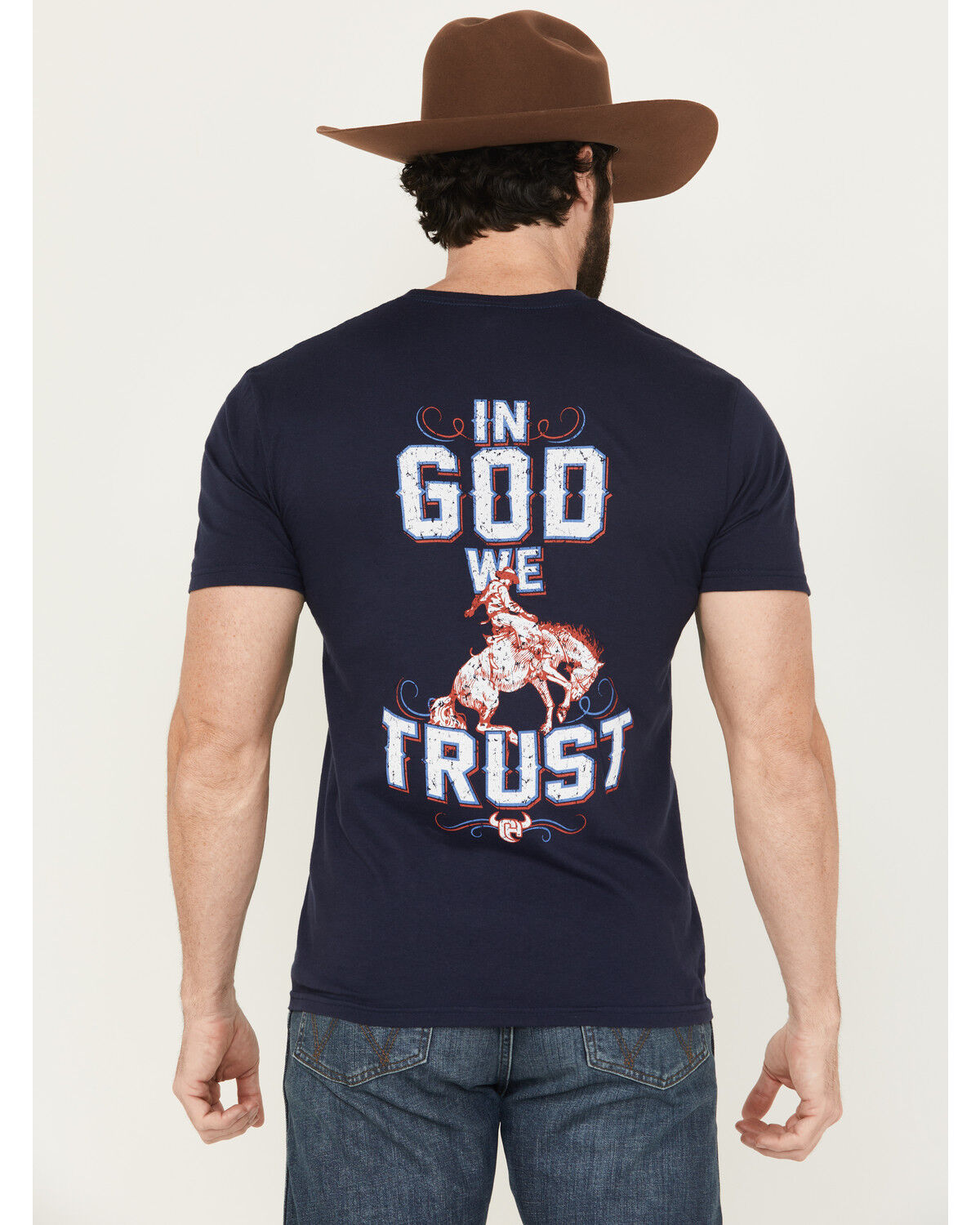 Image #1 - Cowboy Hardware Men's In God We Trust Short Sleeve Graphic T-Shirt, Navy, hi-res