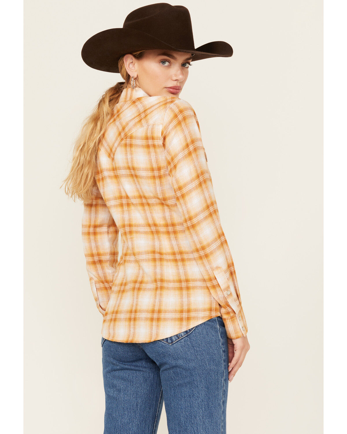 Image #4 - Wrangler Retro Women's Plaid Print Long Sleeve Pearl Snap Flannel Shirt, Yellow, hi-res