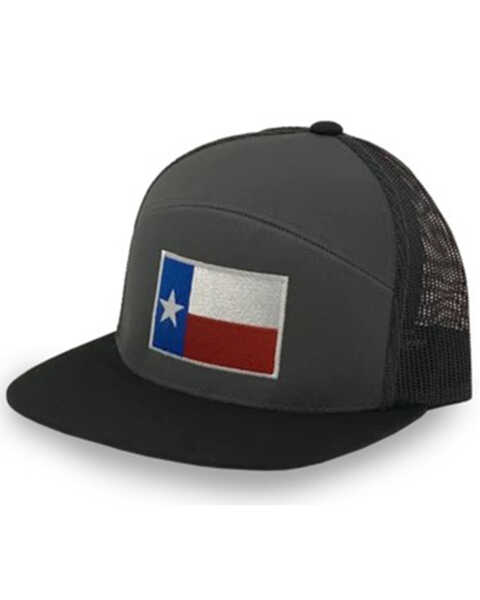 Oil Field Hats Men's Grey & Black Texas Flag Patch Mesh-Back Ball Cap , Grey, hi-res