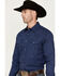 Image #2 - Wrangler 20X Men's Advanced Comfort Paisley Geo Print Long Sleeve Snap Western Shirt, Navy, hi-res