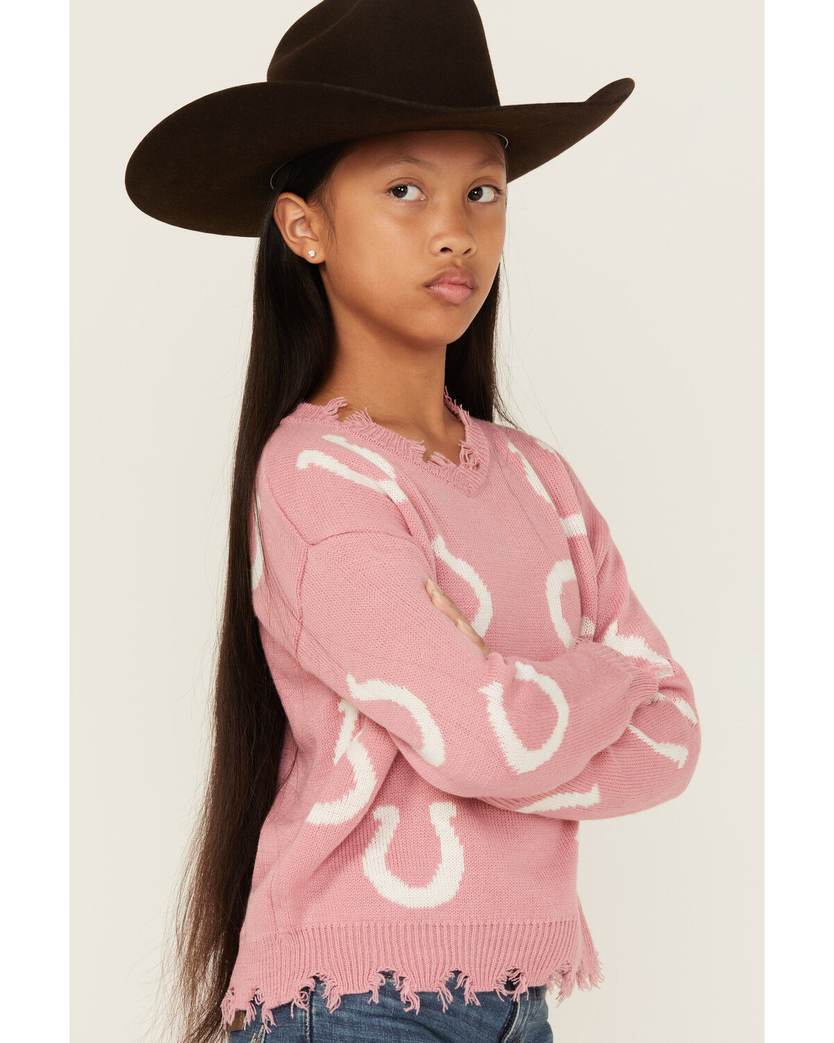 Image #2 - Self Esteem Girls' Horseshoe Sweater, Ivory, hi-res