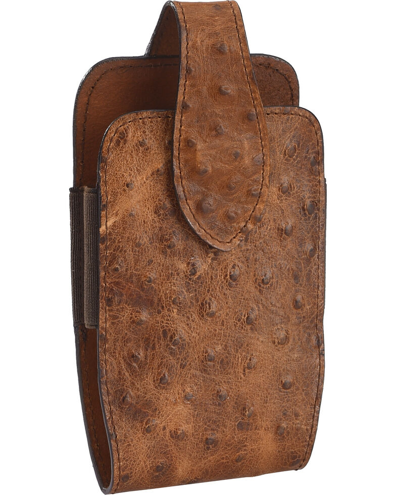 M & F Western Men's Faux Ostrich Cell Phone Clip-On Holder, Brown, hi-res