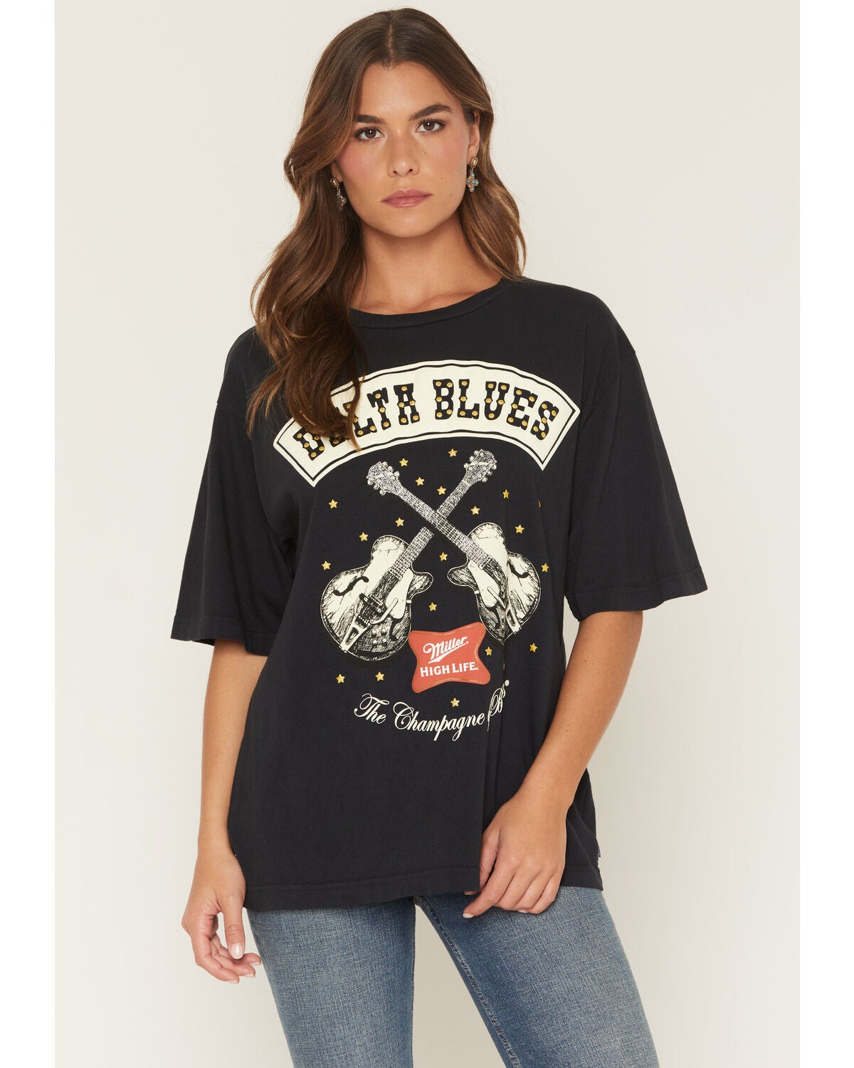 Image #1 - Miller Women's Delta Blue Guitar Short Sleeve Graphic Tee, Black, hi-res