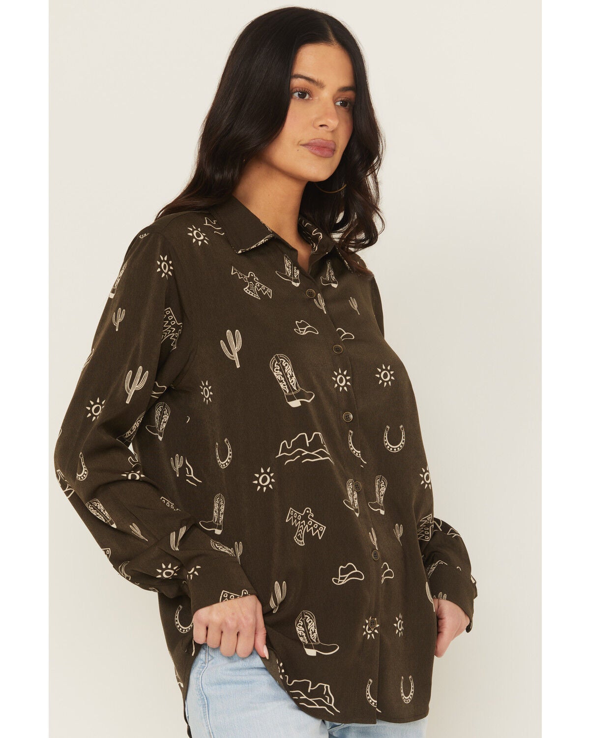 Image #2 - Ariat Women's Conversational Print Long Sleeve Button-Down Homestyle Western Shirt, Olive, hi-res