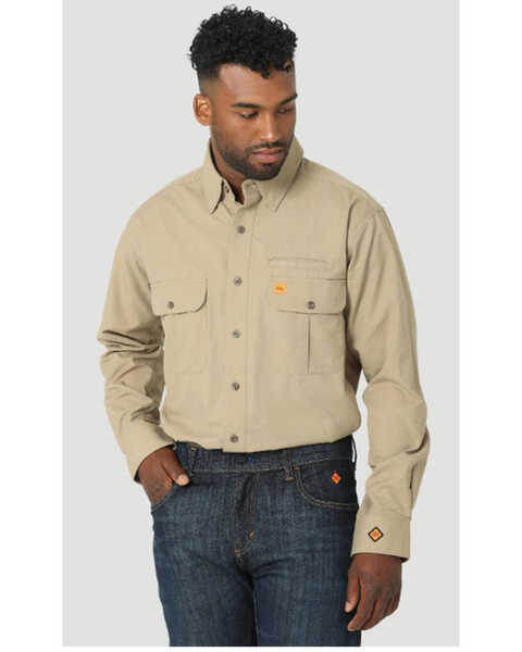 Image #1 - Wrangler 20X Men's FR Long Sleeve Vented Work Shirt, Beige/khaki, hi-res