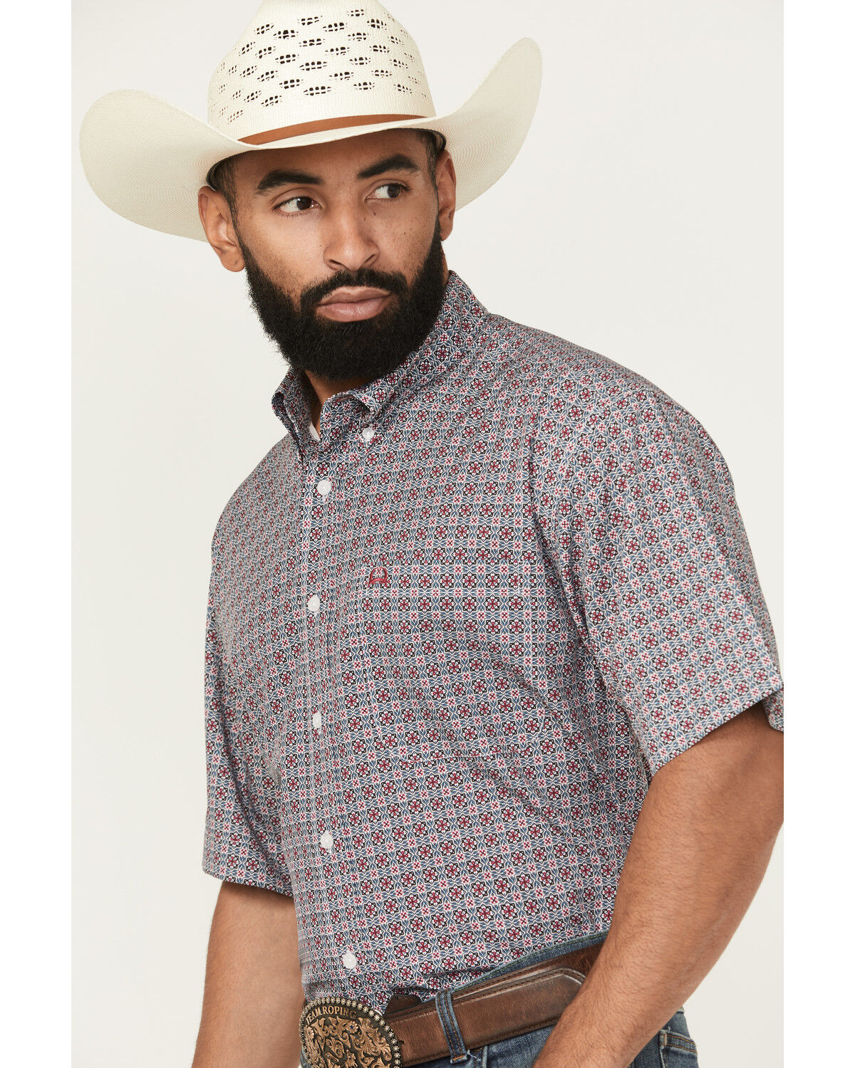 Image #2 - Cinch Men's Medallion Print Short Sleeve Button-Down Performance Western Shirt - Big, White, hi-res