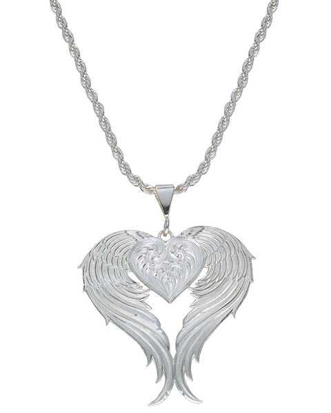 Montana Silversmiths Women's Silver Winged Heart Necklace, Silver, hi-res