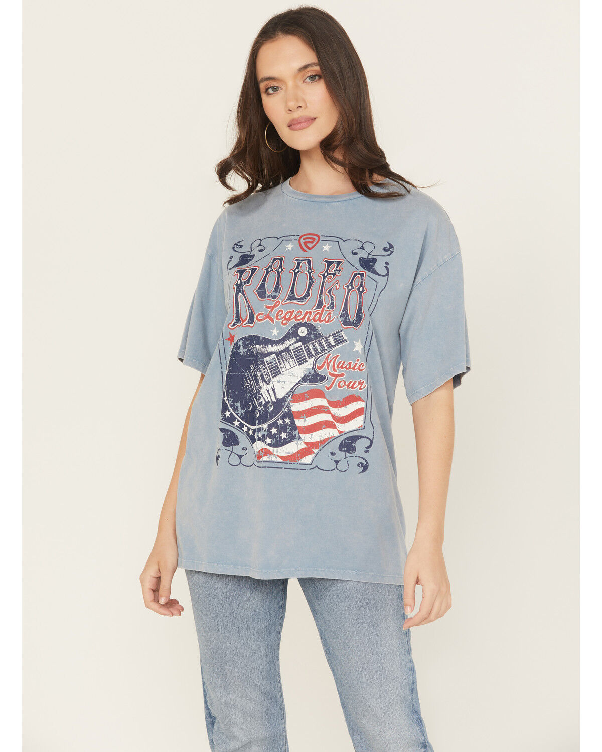 Image #1 - Rock & Roll Denim Women's Rodeo Guitar Short Sleeve Graphic Tee, Blue, hi-res