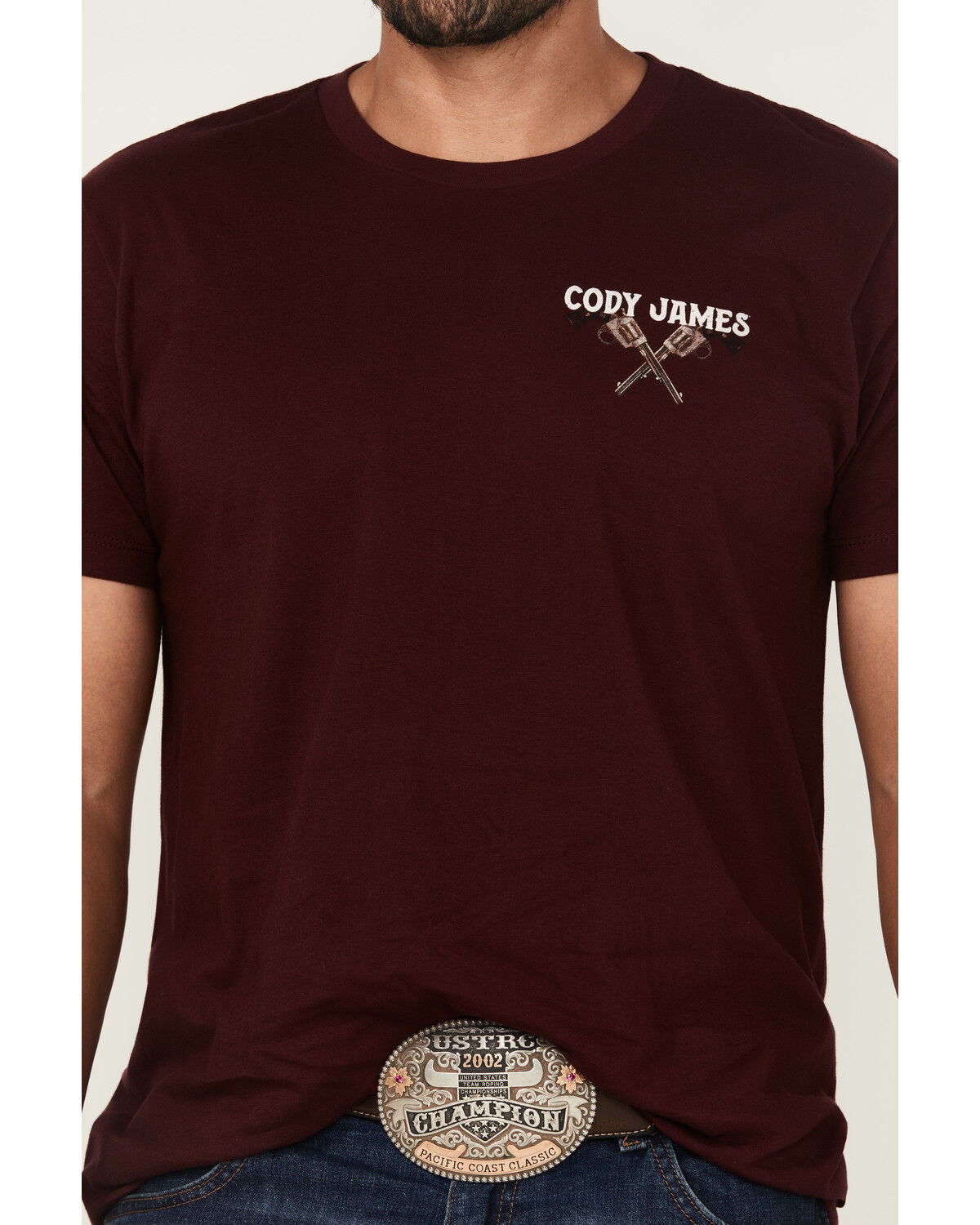 Image #4 - Cody James Men's Posse Revolver Short Sleeve Graphic T-Shirt, Burgundy, hi-res