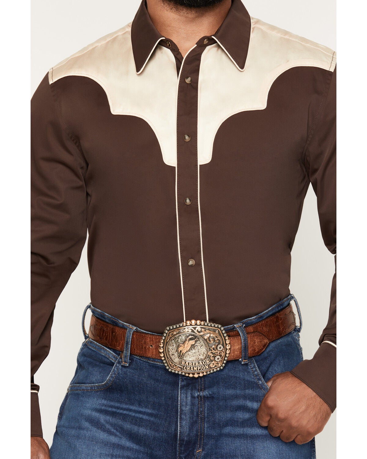 Image #3 - Cody James Black 1978&reg; Men's Winnett Solid Piped Long Sleeve Snap Western Shirt, Brown, hi-res