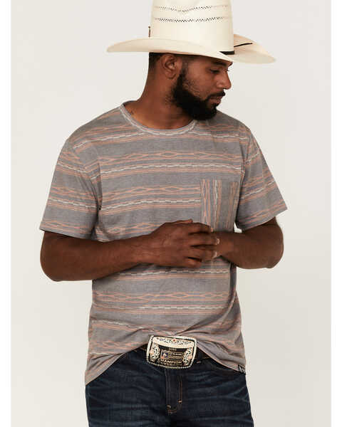 Image #1 - Rock & Roll Denim Men's Striped Short Sleeve Pocket T-Shirt, Charcoal, hi-res