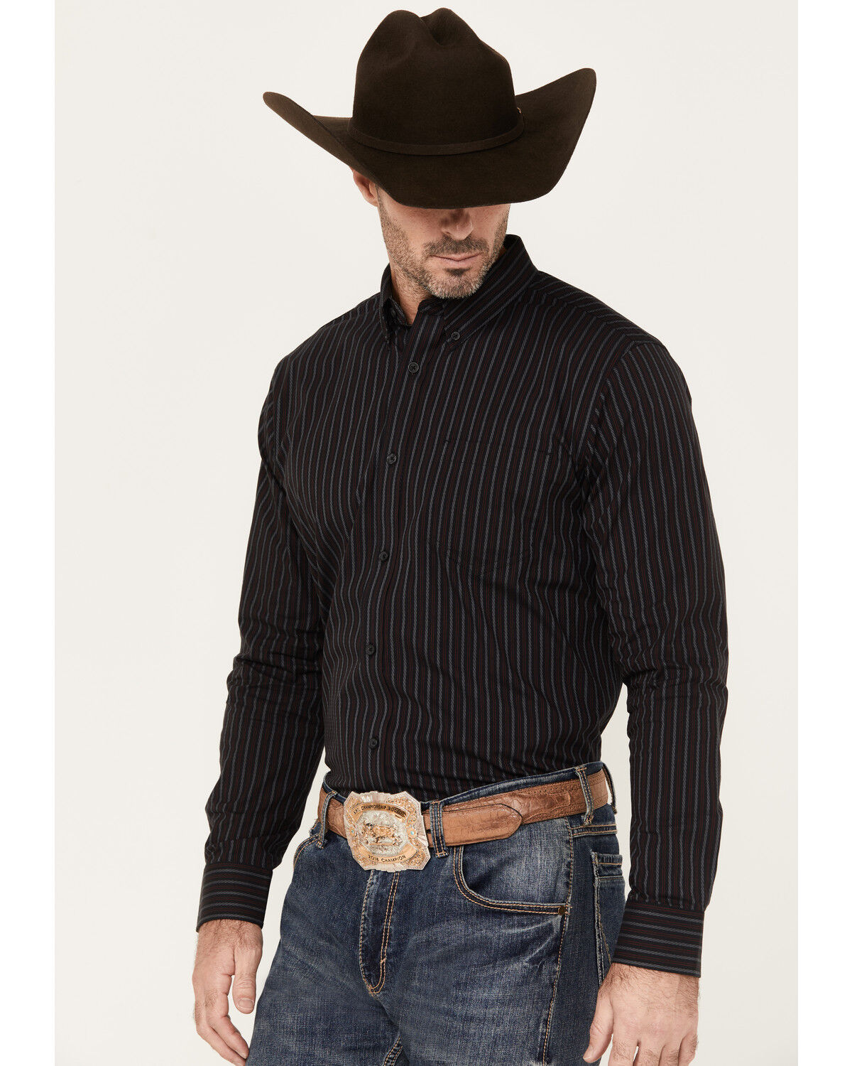 Image #2 - Cody James Men's Racer Striped Long Sleeve Button-Down Stretch Western Shirt, Black, hi-res