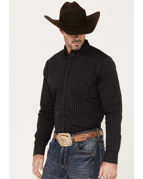 Cody James Men's Racer Striped Long Sleeve Button Down Stretch Western Shirt, Black, hi-res
