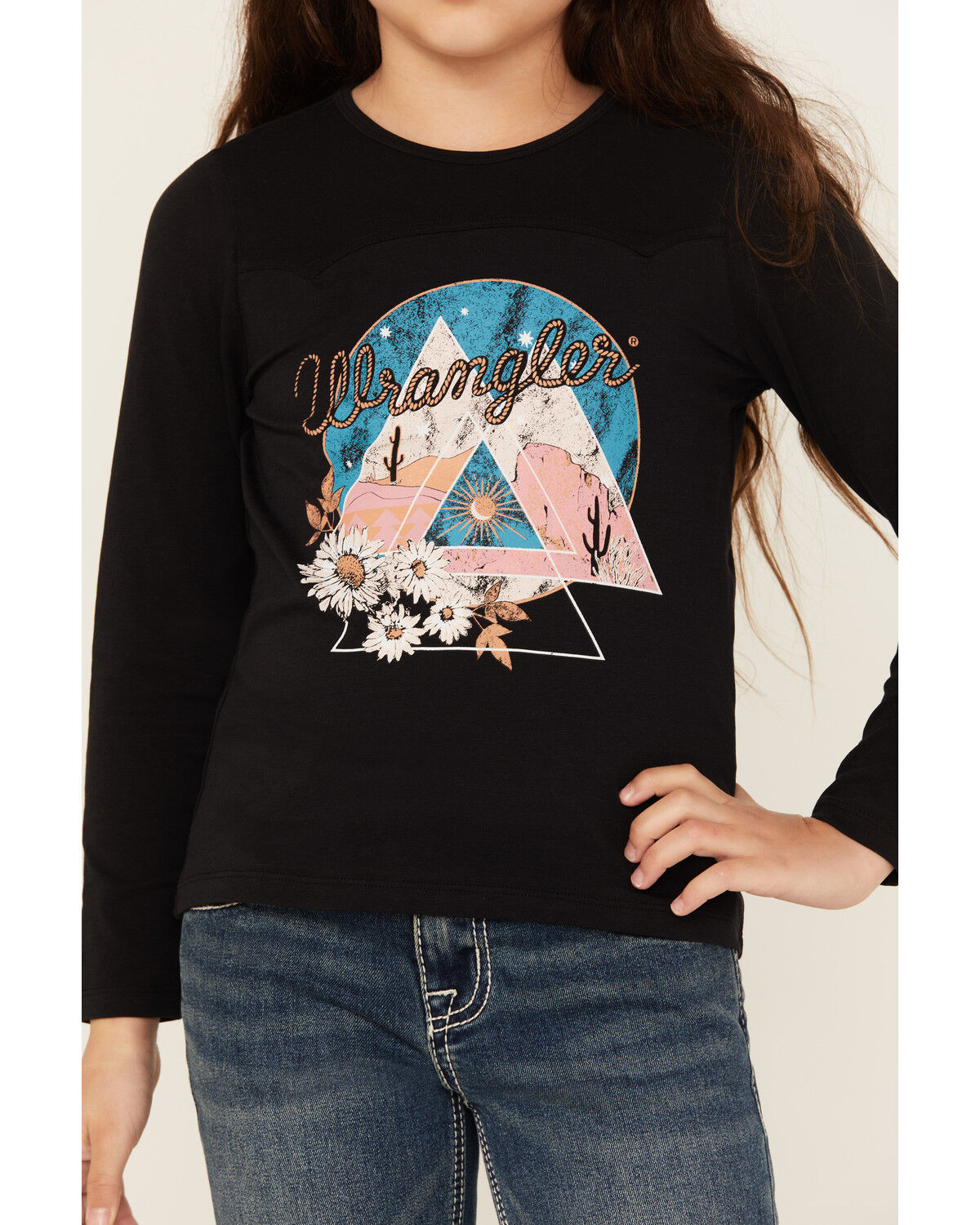 Image #3 - Wrangler Girls' Desert Scene Long Sleeve Graphic T-Shirt, Black, hi-res