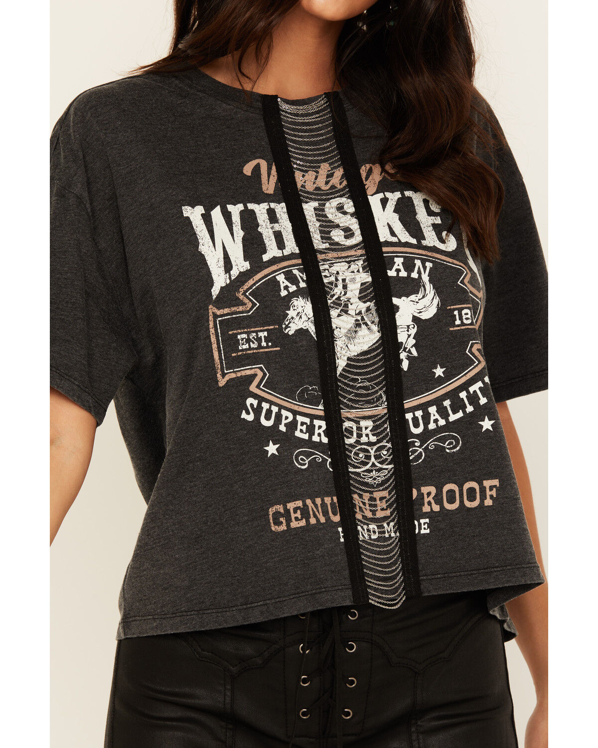 Image #3 - Shyanne Women's Chain Front Whiskey Short Sleeve Graphic Tee, Black, hi-res